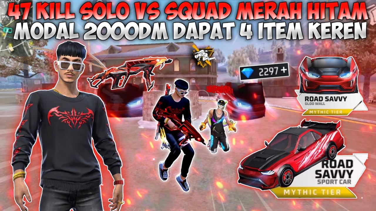 47 KILL SOLO VS SQUAD FULL MERAH HITAM!! MODAL 2000DM DAPAT 2 BUNDLE KEREN!!