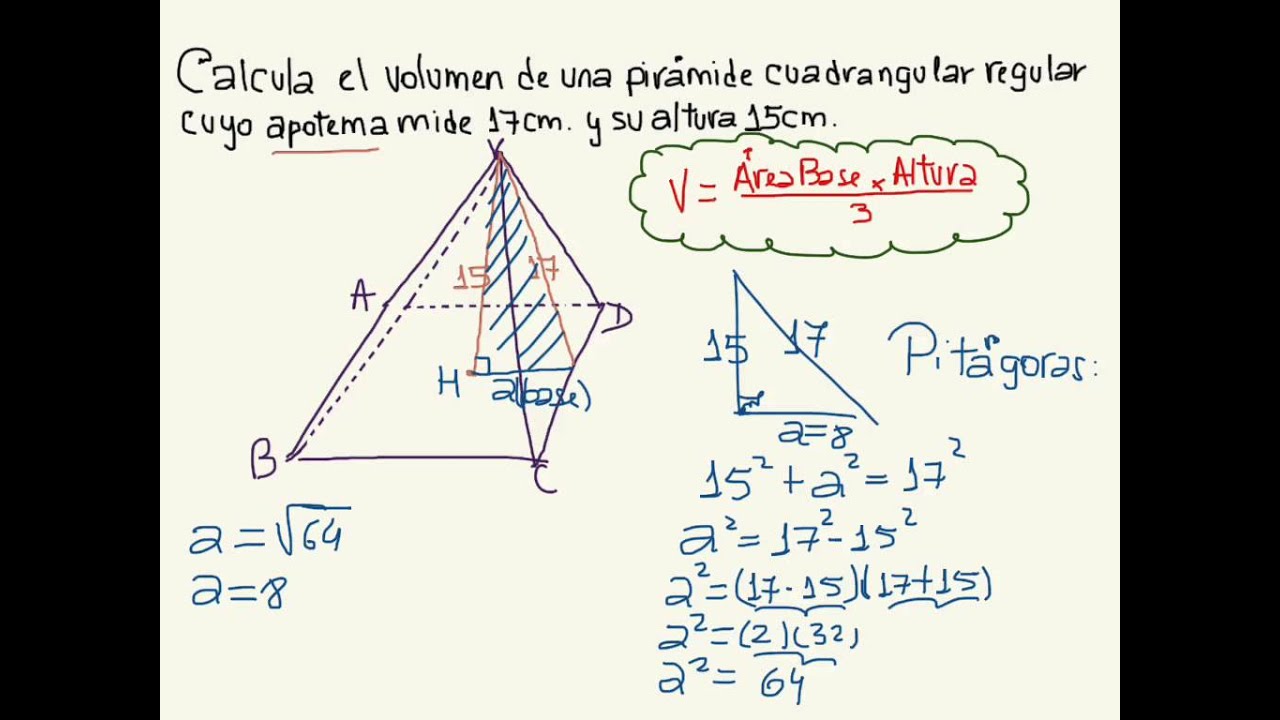 Pirámide, volumen a partir de apotema y altura