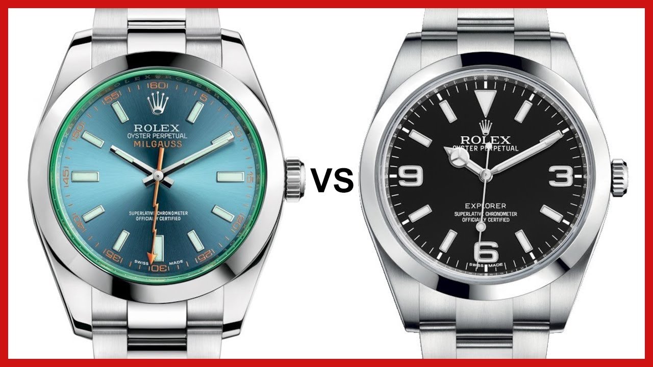 ▶ Rolex Milgauss, синий циферблат и Rolex Explorer I, нержавеющая сталь. СРАВНЕНИЕ - 116400GV 214270