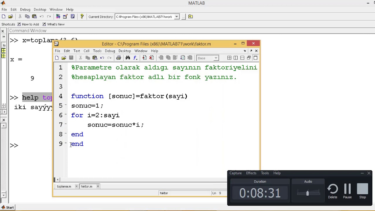 Matlab Fonksiyon Yazma1