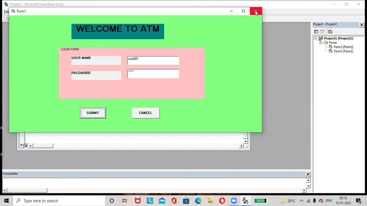 ATM Form1 and Form2 design in Microsoft Visual basic 6.0