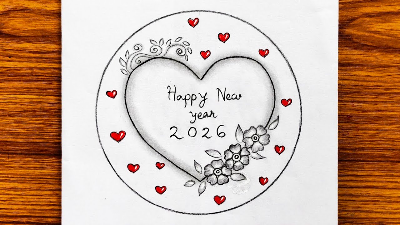 Happy new year drawing 2026 | New year drawing | New year scenery drawing | 2026 drawing easy