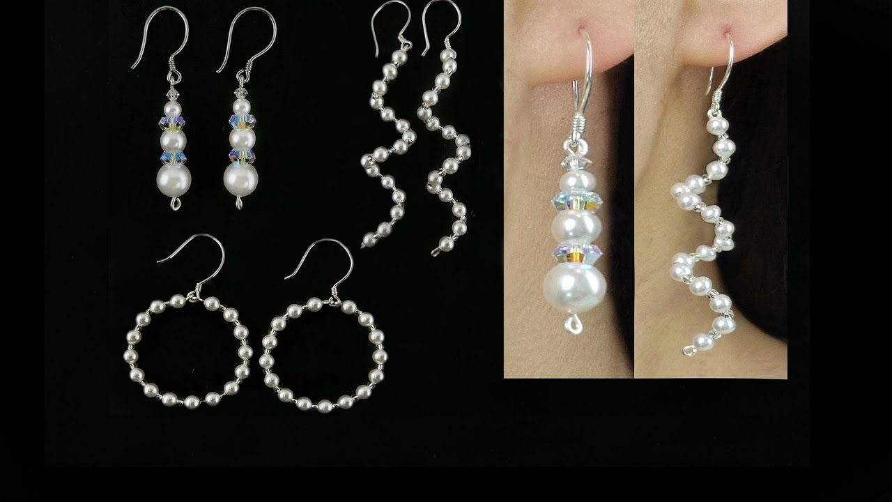 3 Easy DIY Pearl Earrings/ Wire and Beading Pearl Earrings, Spiral Earrings and Hoop Earrings