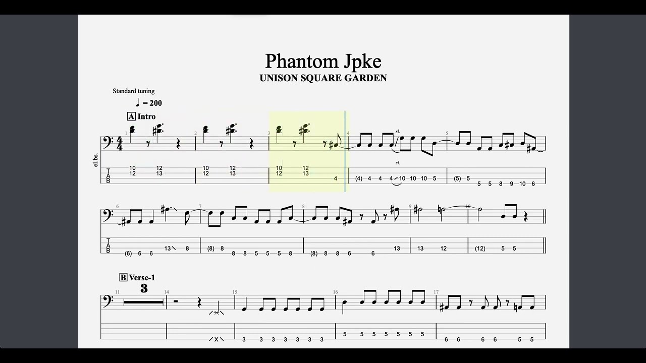 【UNISON SQUARE GARDEN】Phantom Joke　bass tab