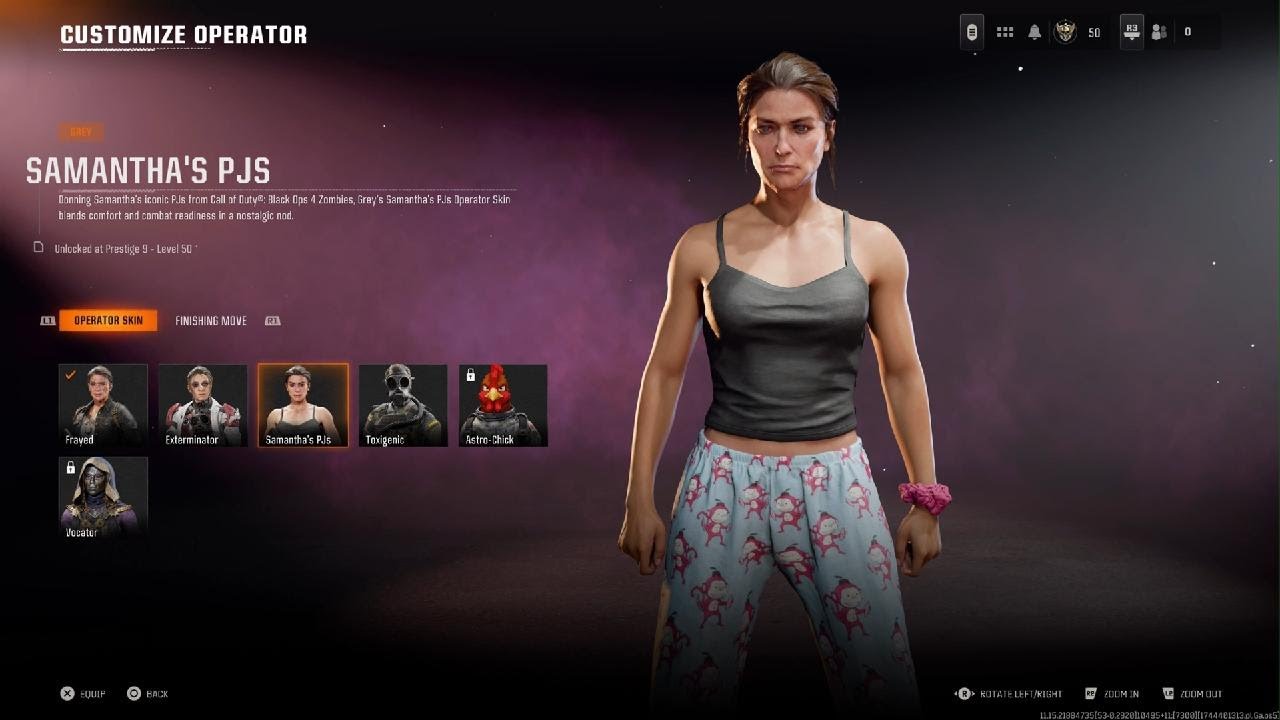 Unlocking Grey skin Samantha pjs Prestige 9 Level 50 Black Ops 6 zombies