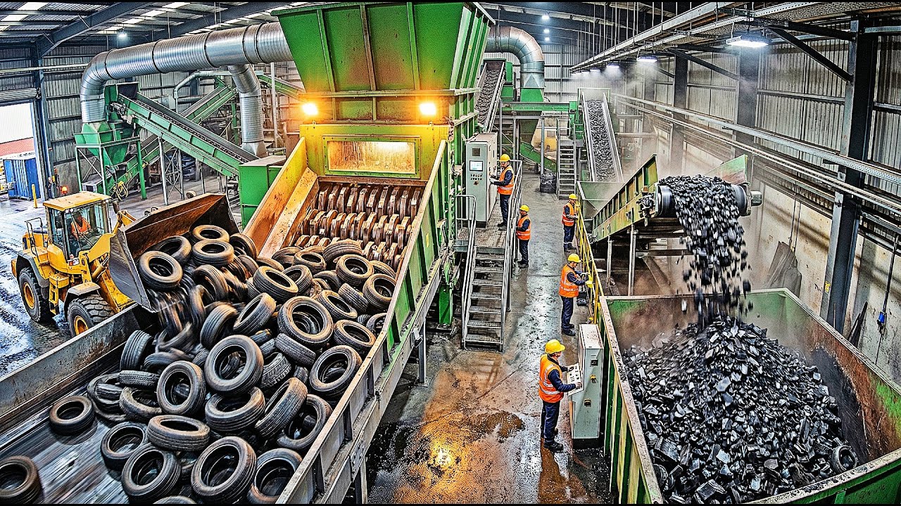 Inside a Modern Tire Recycling Facility - From Worn Tires to Playground Rubber