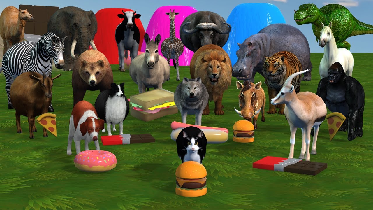 Long Slide Game with Cow Elephant Gorilla Hippopotamus Tiger 3d Animal Game Funny 3d Animals