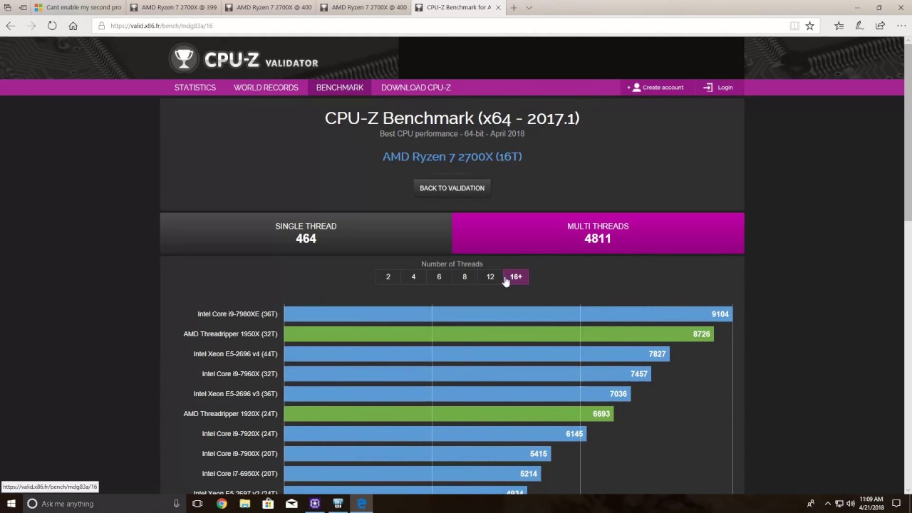 ryzen 2700x Beats threadripper 1900x????