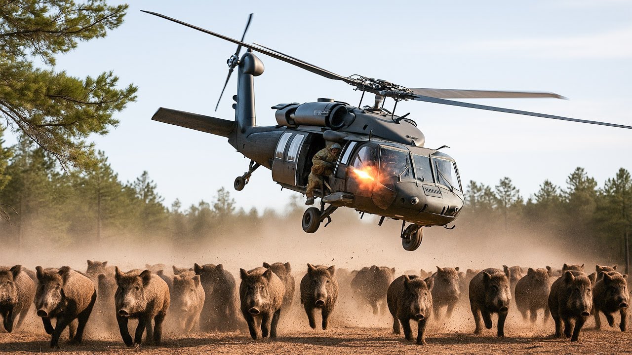 Unglaubliche Luftjagd! Hubschrauber nehmen Wildschweine ins Visier &ndash; Keine Chance zu fliehen