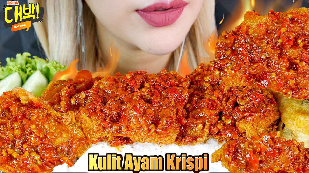 REQUEST#81: ASMR 💥🐥KULIT AYAM CRISPY SAMBAL MERCON🌶 + TAHU ISI🧸 | SPICY CRISPY CHICKEN SKIN