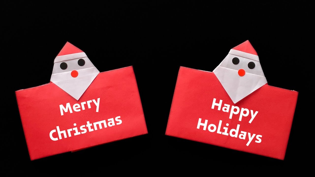 Как сделать открытку с пожеланием Санта-Клауса с помощью оригами. Простой и милый подарок