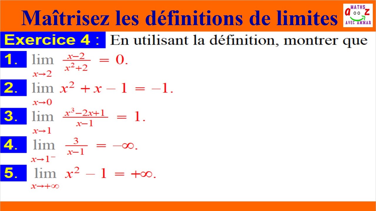 Exercice corrigé d'Analyse 1 : Calcul des limites par la définition ε–η (Epsilon–Êta).