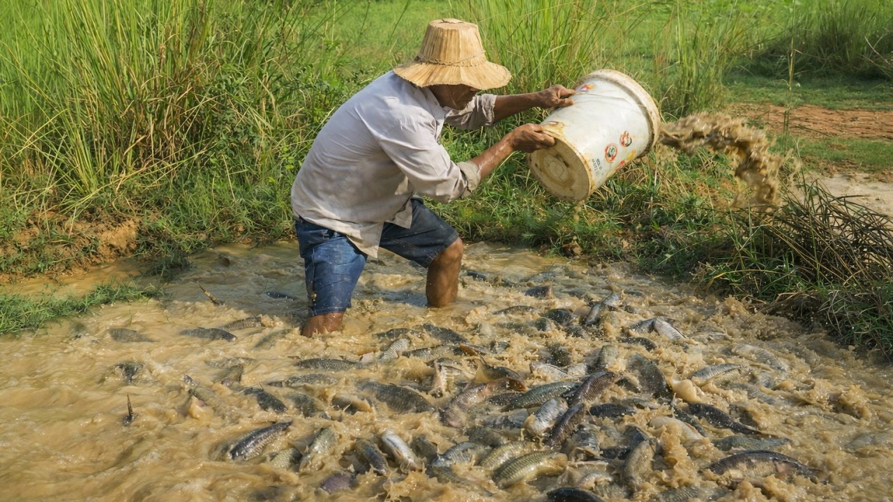 Amazing Fishing Video ! Catching Fish in Dry Season