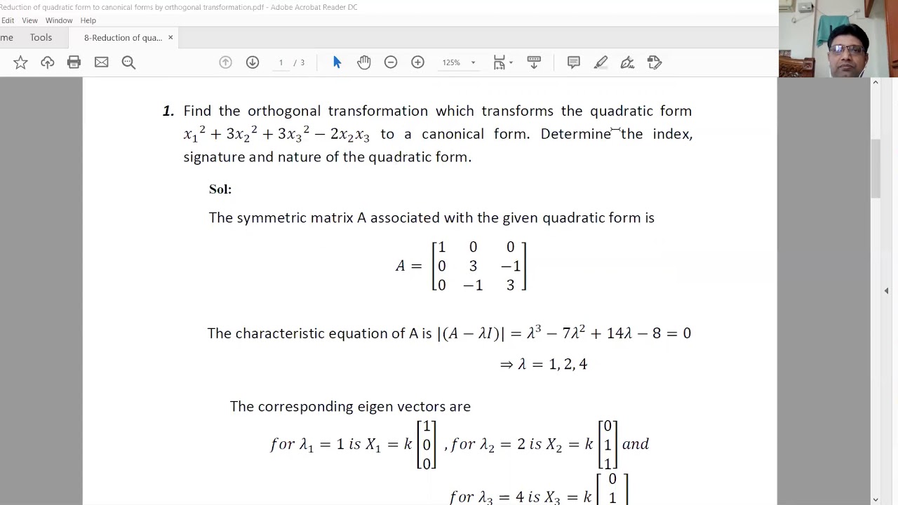 8 Reduction of quadratic form to canonical forms by orthogonal transformation