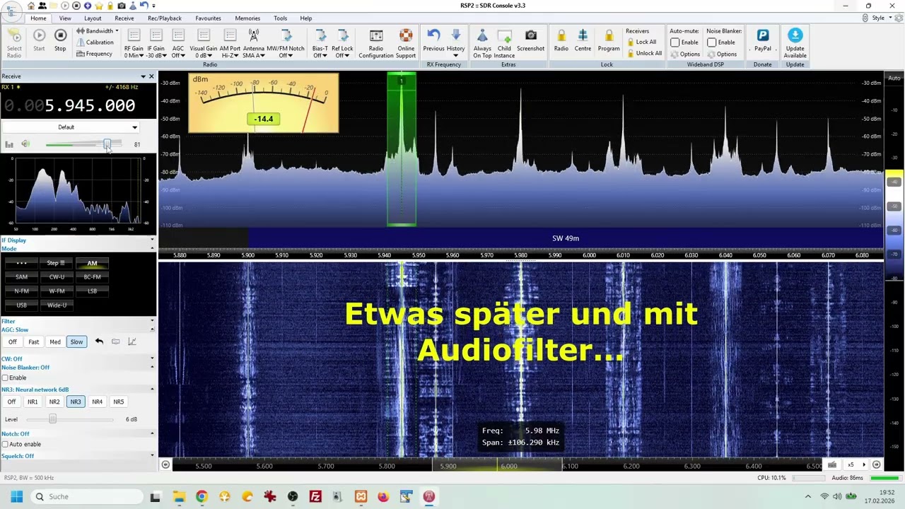 SDRplay HiZ Fenster-Loop ► Empfang auf Kurzwelle, Mittelwelle und Langwelle