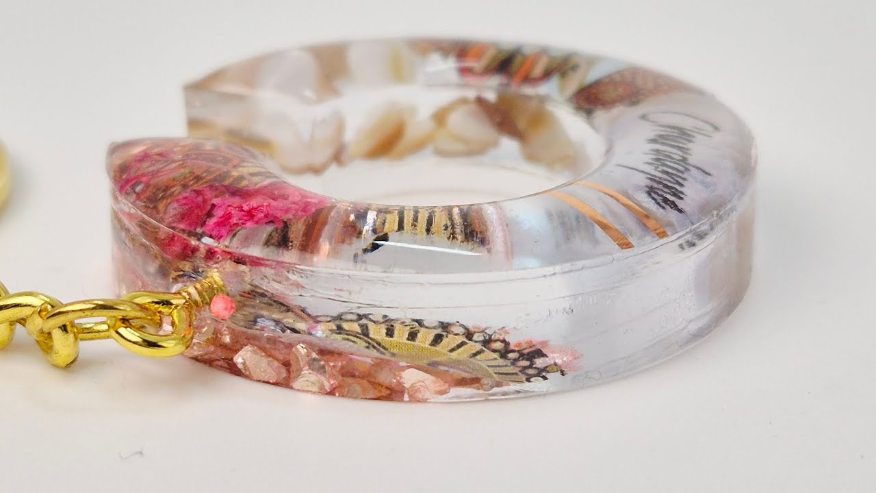 UV resin keyring made with nail art transfer