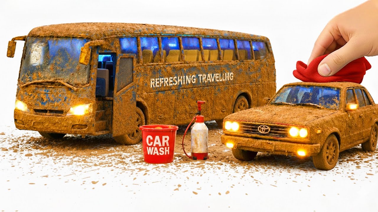 The surreal cleaning process of 1:18 Police Bus Jeep, Mercedes S680 After Extreme OffRoad Adventure🔥