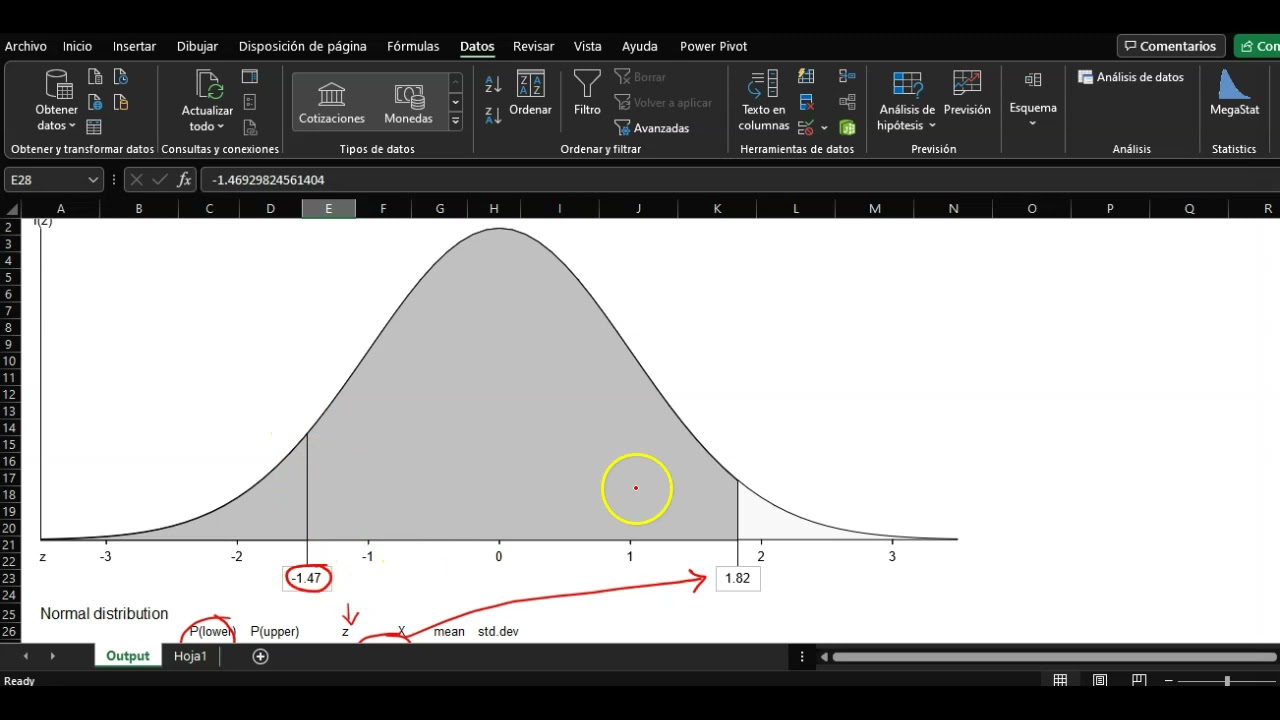 Cálculo de probabilidades de ventas entre dos valores (Distribución normal)