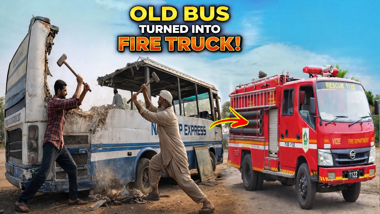 Pakistani Mechanics Built a Fire Truck from an 80-Year-Old Destroyed Bus 😱🔥