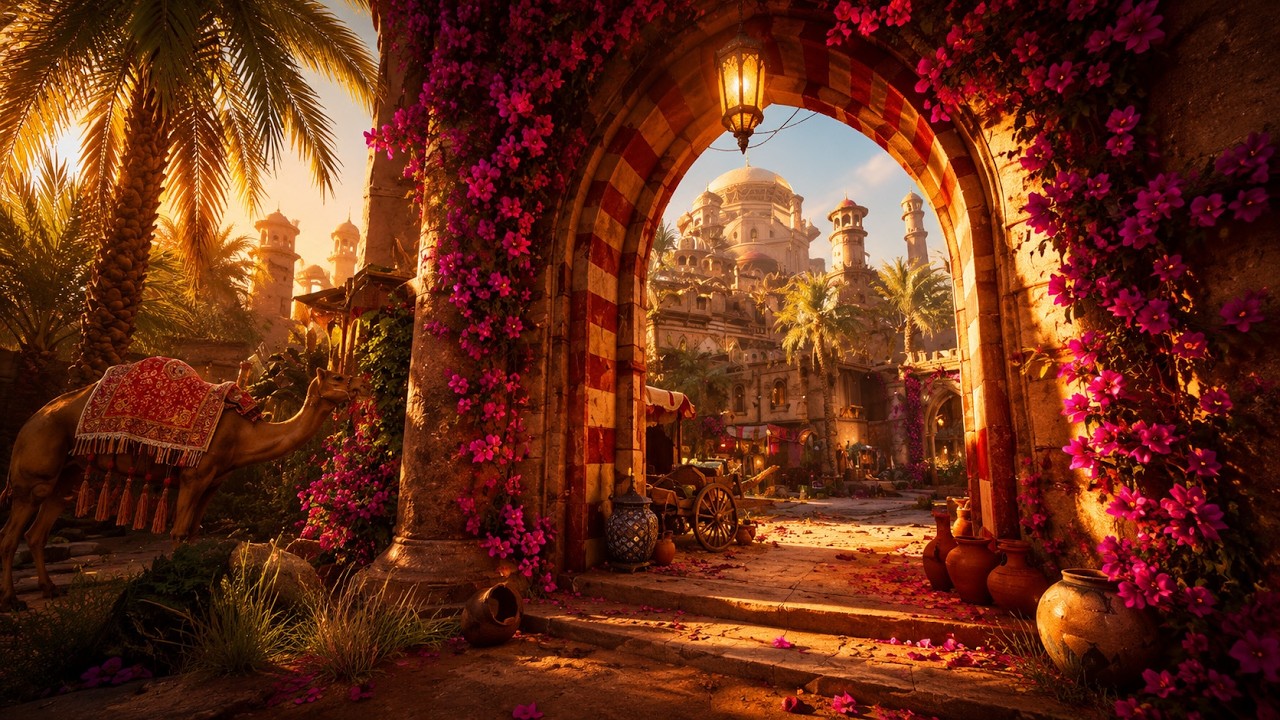 Enchanting Bazaar of Agrabah: A Journey Through the Town at Sunset | Inspired by Aladdin Ambience 🐪