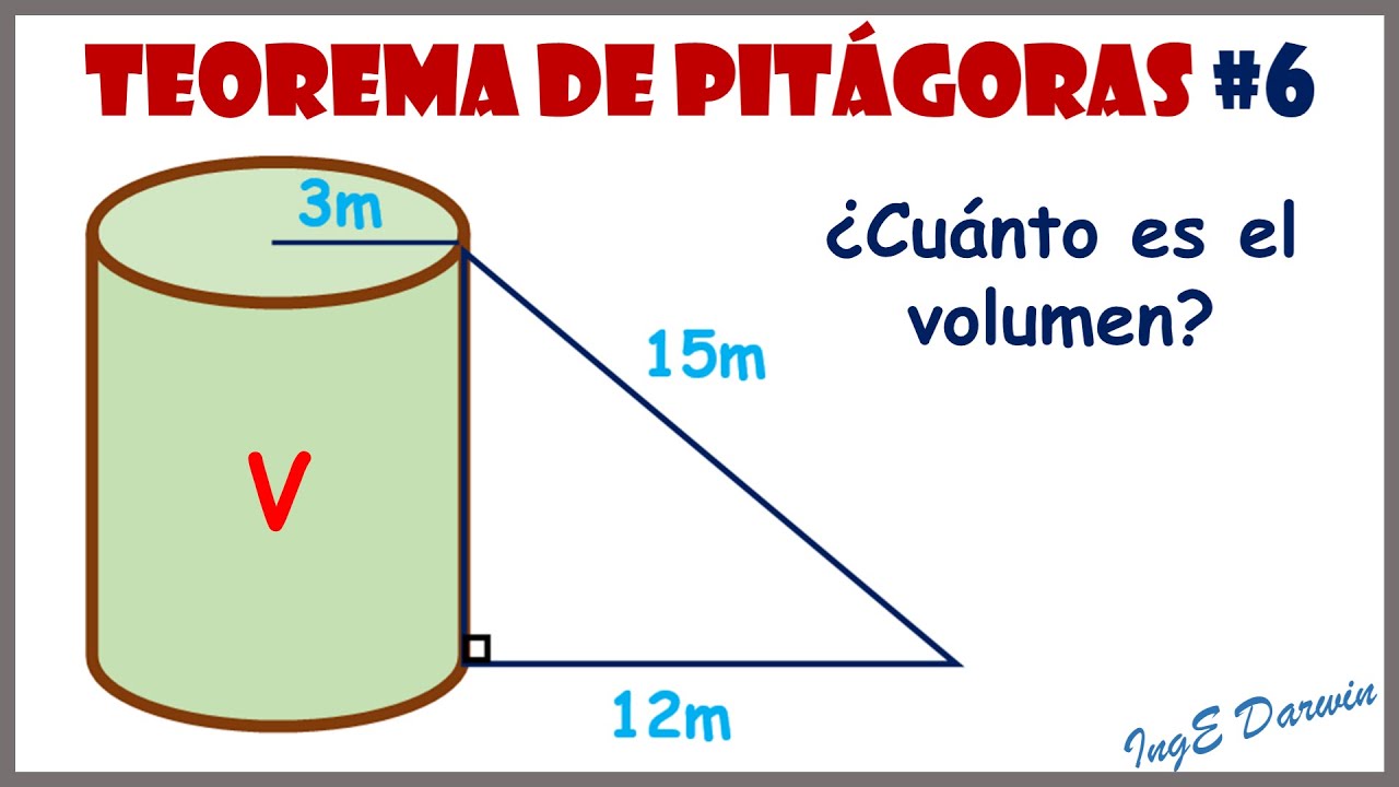 Aplicaci&oacute;n del Teorema de Pit&aacute;goras - Calcular el volumen de un cilindro  | Problema 6