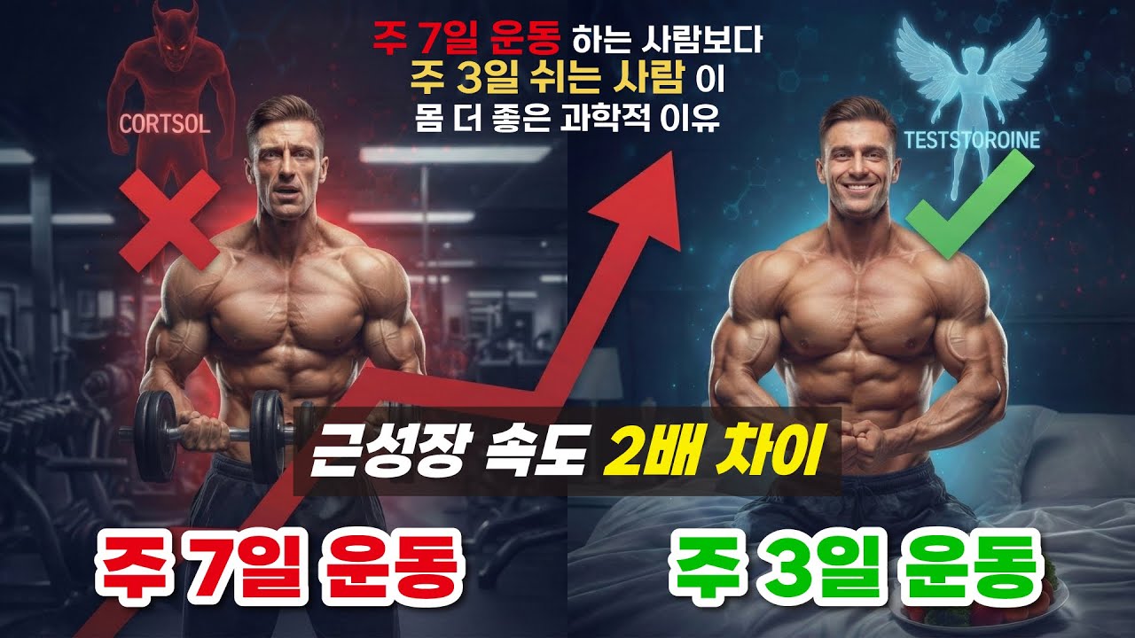 주 3일 운동 근성장 비밀, 매일 헬스장 가도 근육 안 커지는 이유 (주 7일 vs 주 3일)