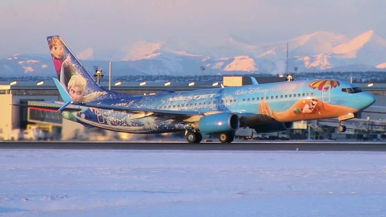 WestJet Frozen Livery 737-8CT [C-GWSV] Sunrise Takeoff from Calgary Airport ᴴᴰ