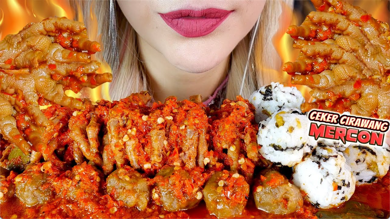 ASMR 💥🐥CEKER MERCON, CIRAWANG & BOLA NASI🔥SPICY CHICKEN FEET & RICE BALLS | SELAMAT HARI RAYA 🥰🙏