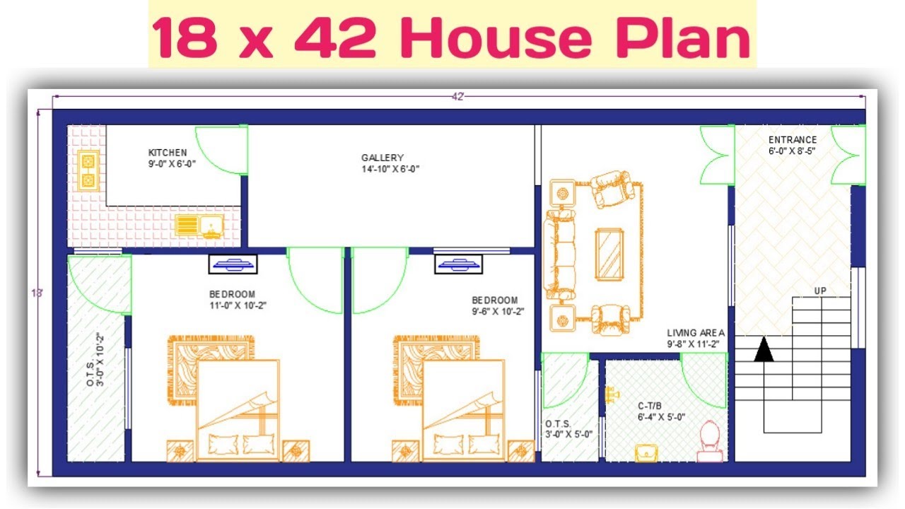 18' x 42' (84 gaj) Small House Plan || 1BHK With Parking | 756 sq ft House Design (Hindi/Urdu).