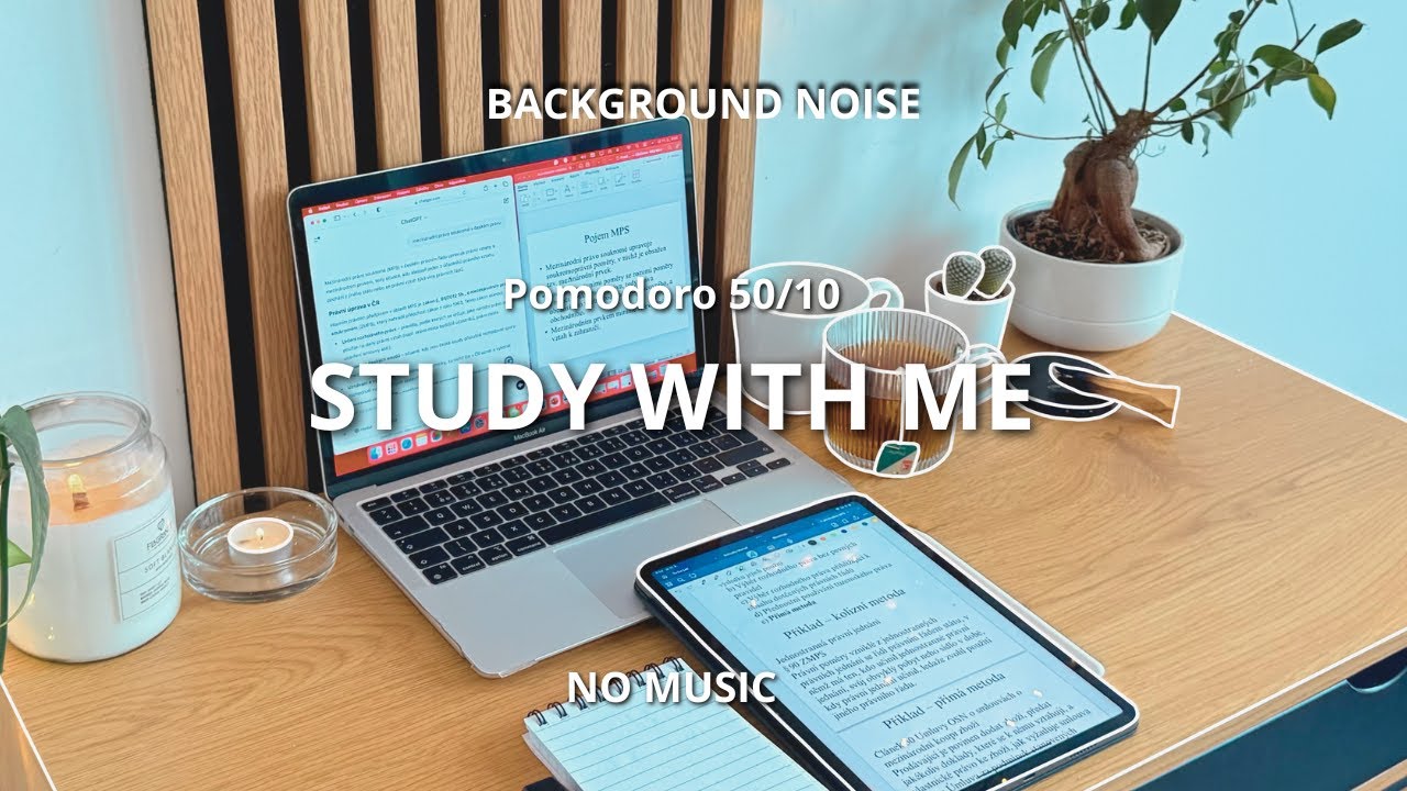 4 HOUR STUDY WITH ME, Pomodoro 50/10, No music, Background noise