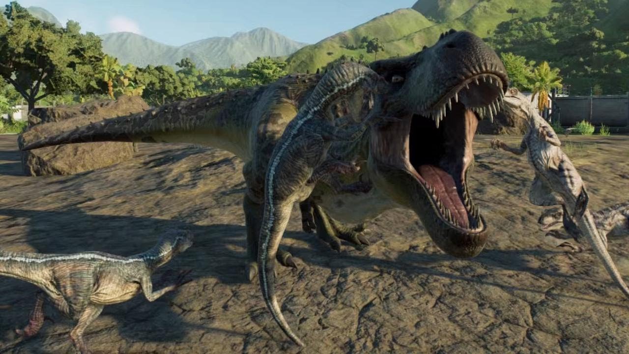 Jurassic World Evolution 2: Tarbosaurus vs JP3 Velociraptor pack