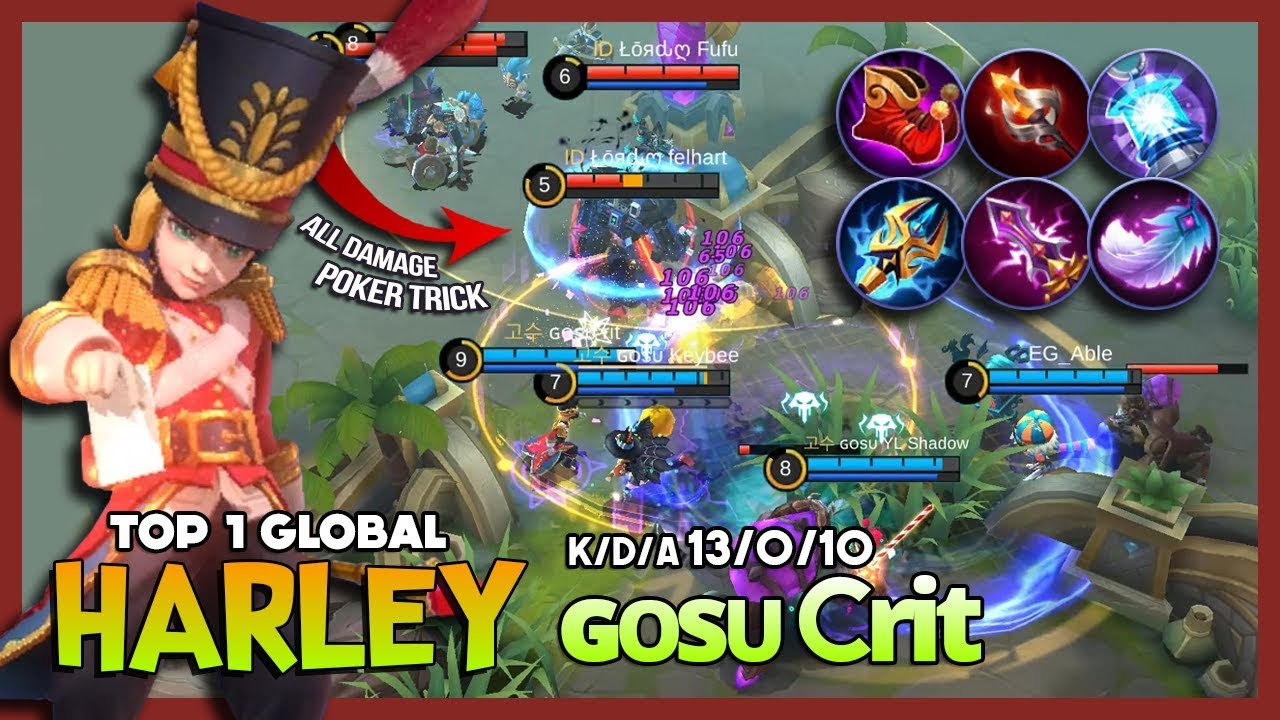 That Burst Damage Deadly Magic & Poker Trick Combo! ɢᴏsᴜ Ꮯrit Top 1 Global Harley ~ Mobile Legends