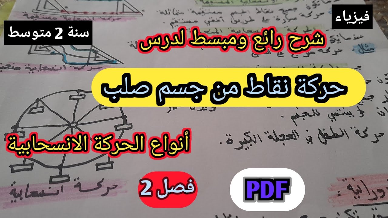حركة نقاط من جسم صلب ( الحركة الانسحابية والدورانية ) فيزياء سنة 2 متوسط فصل 2🤩