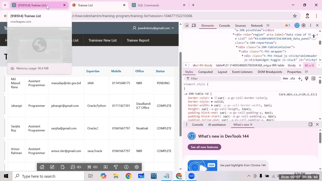 Low Code Programming ** Oracle Apex ** Class 05