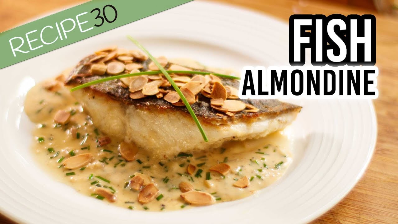 Crispy skin fish almondine with cream sherry sauce and crunchy almonds