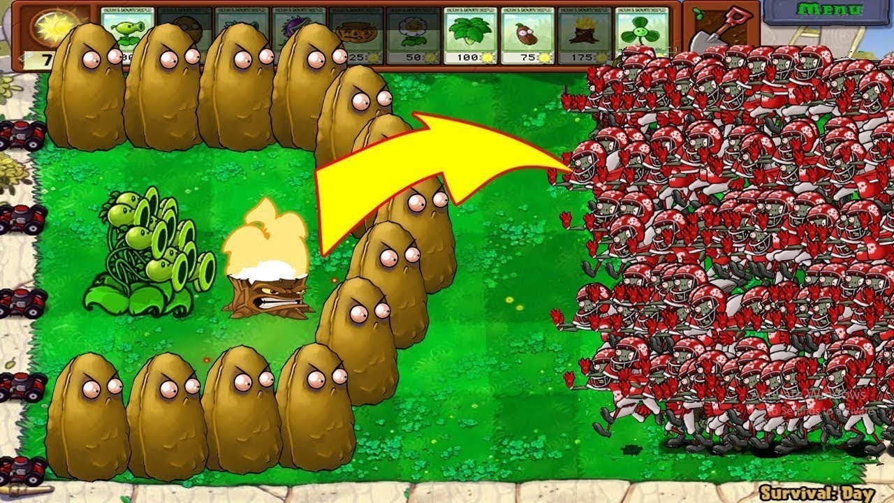 Threepeater + Torchwood vs 999 Football Zombies | Plants vs Zombies Hack