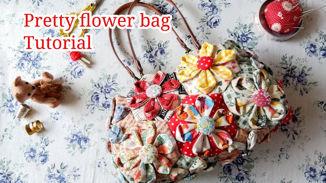 可愛いお花のバッグ＊簡単モチーフ繋ぎ＊Pretty flower bag DIY easy patchwork quilt Sewing Tutorial