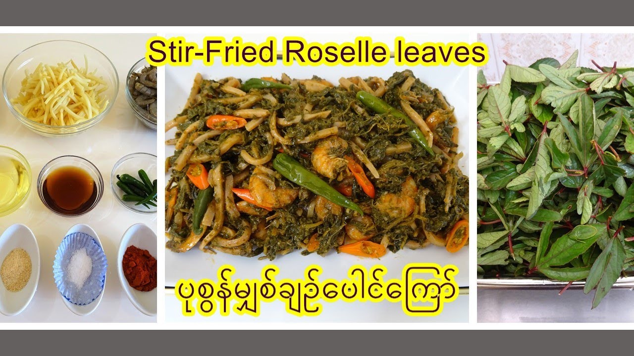 ပုစွန် မျှစ် ချဥ်ပေါင်ကြော် [Eng-Sub] Burmese Spicy Sour Stir-Fried Roselle leaves ချဥ်ပေါင်ကြော်