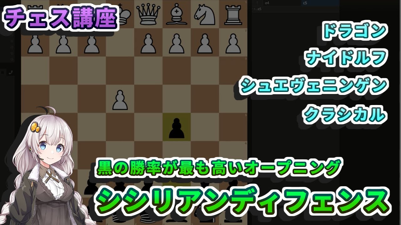 【チェス講座】４０．シシリアンディフェンスの基本 - 黒の勝率が最も高いオープニングを詳しく解説します