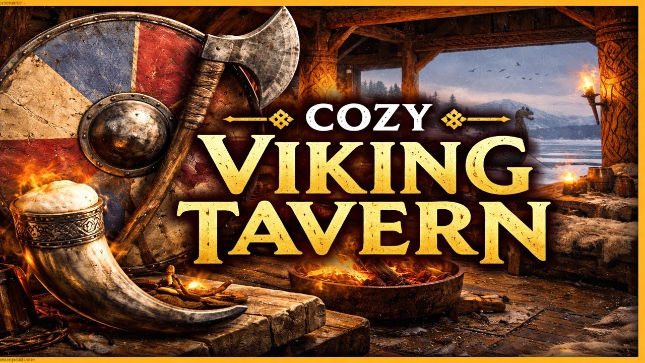 Cozy Viking Tavern Ambience 🪓🔥 | Nordic Café by a Frozen Lake (3 Hours)