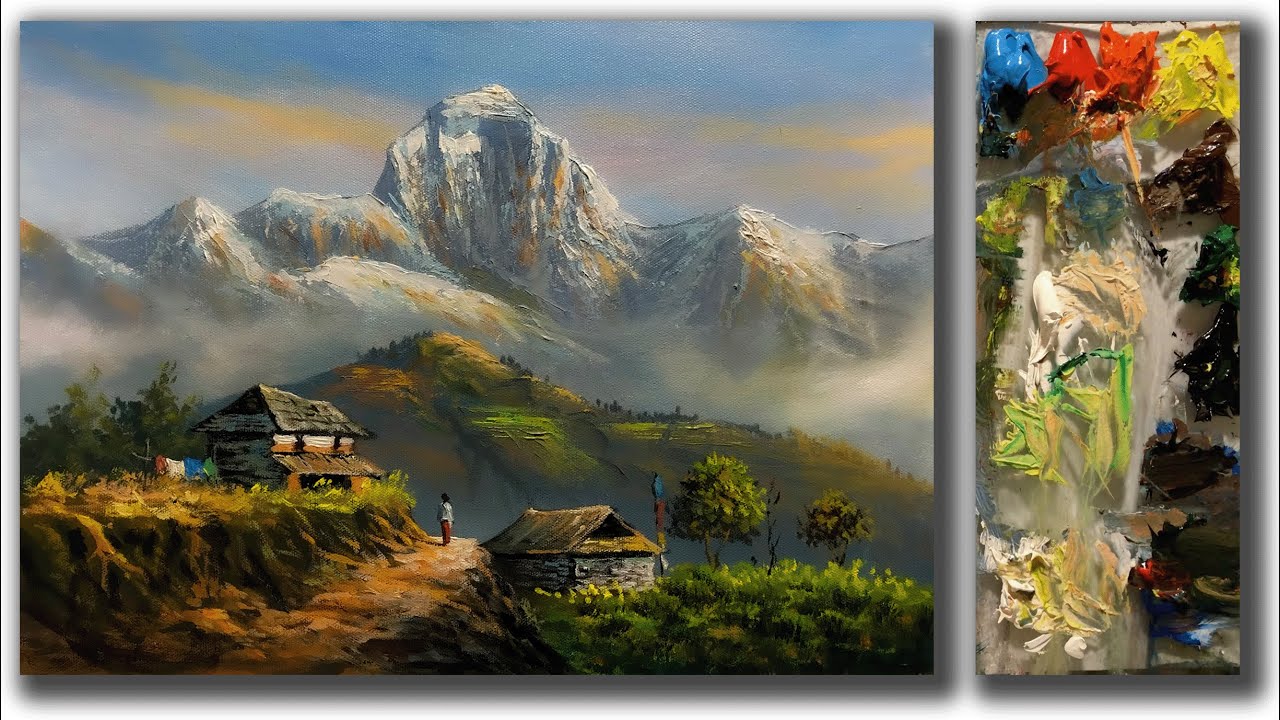 Acrylic Landscape Painting in Time-lapse | Beautiful Nepali Village Landscape Painting