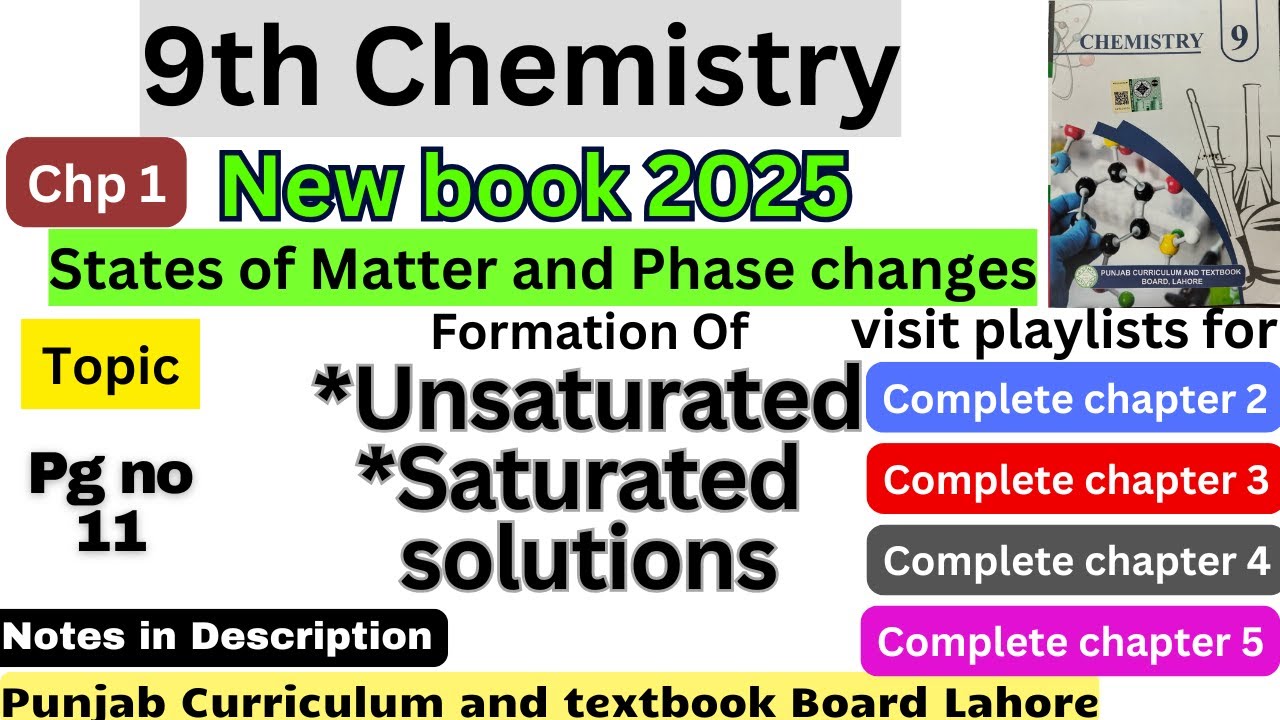 Class 9th Chemistry chapter 1 Formation of  Unsaturated and Saturated solutions