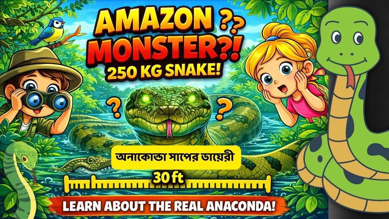 Anaconda snake Story🐍 & Educational Facts for Kids (Bangla + English Learning)
