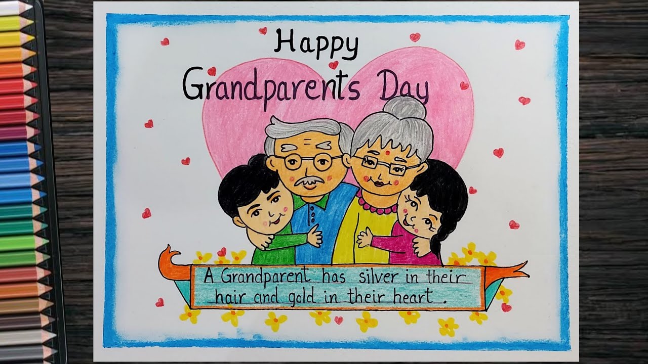 Happy Grandparents Day drawing easy l How to draw and color Grandparents day l