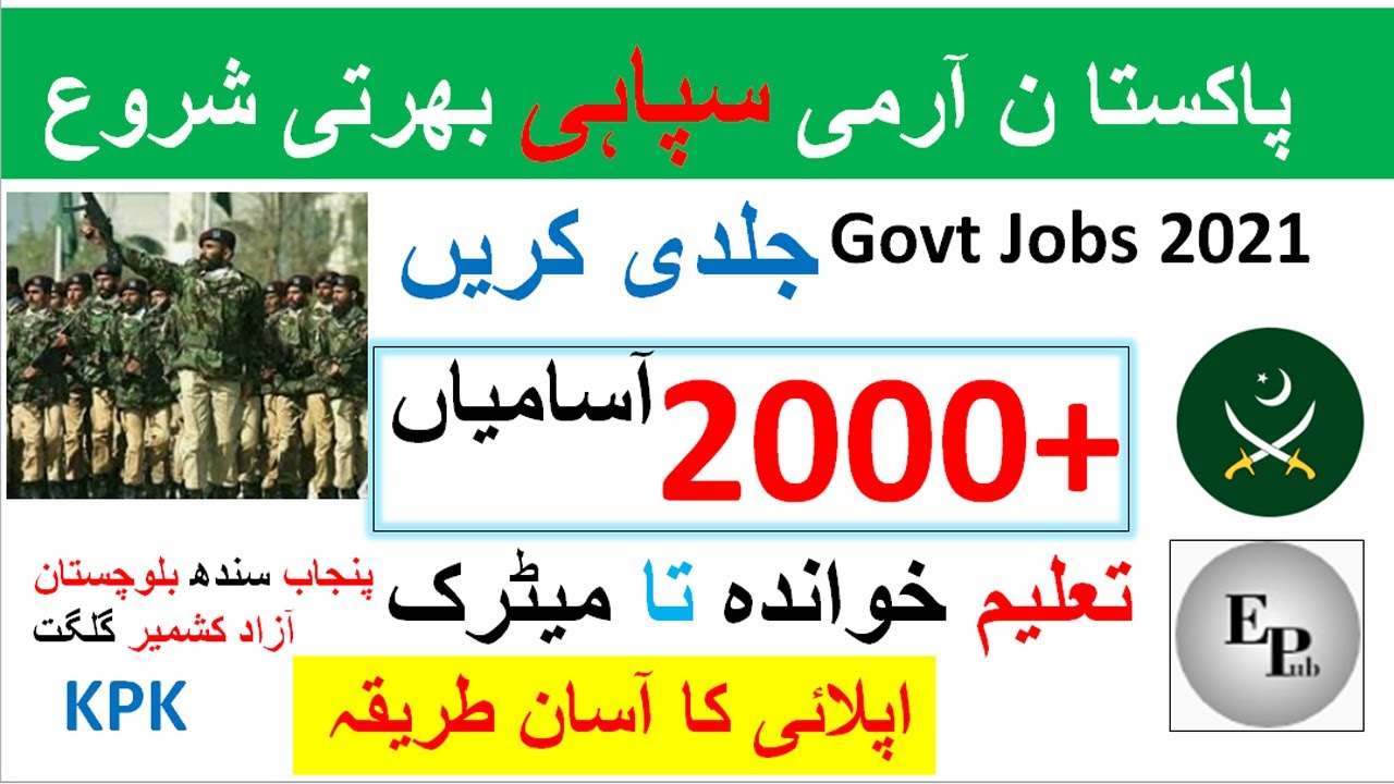 Pak Army Jobs 2021 Matric Base | Apply Pak Army Big Bharti for Primary Middle Matric FA  | EduPublic
