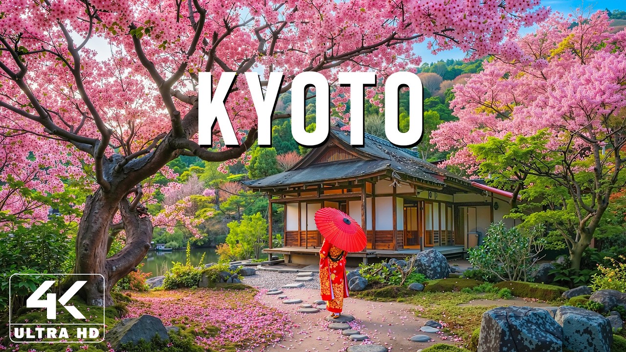 Весна в Киото 4K 🌸 Откройте для себя Золотые павильоны, вишневый снег и утреннее спокойствие