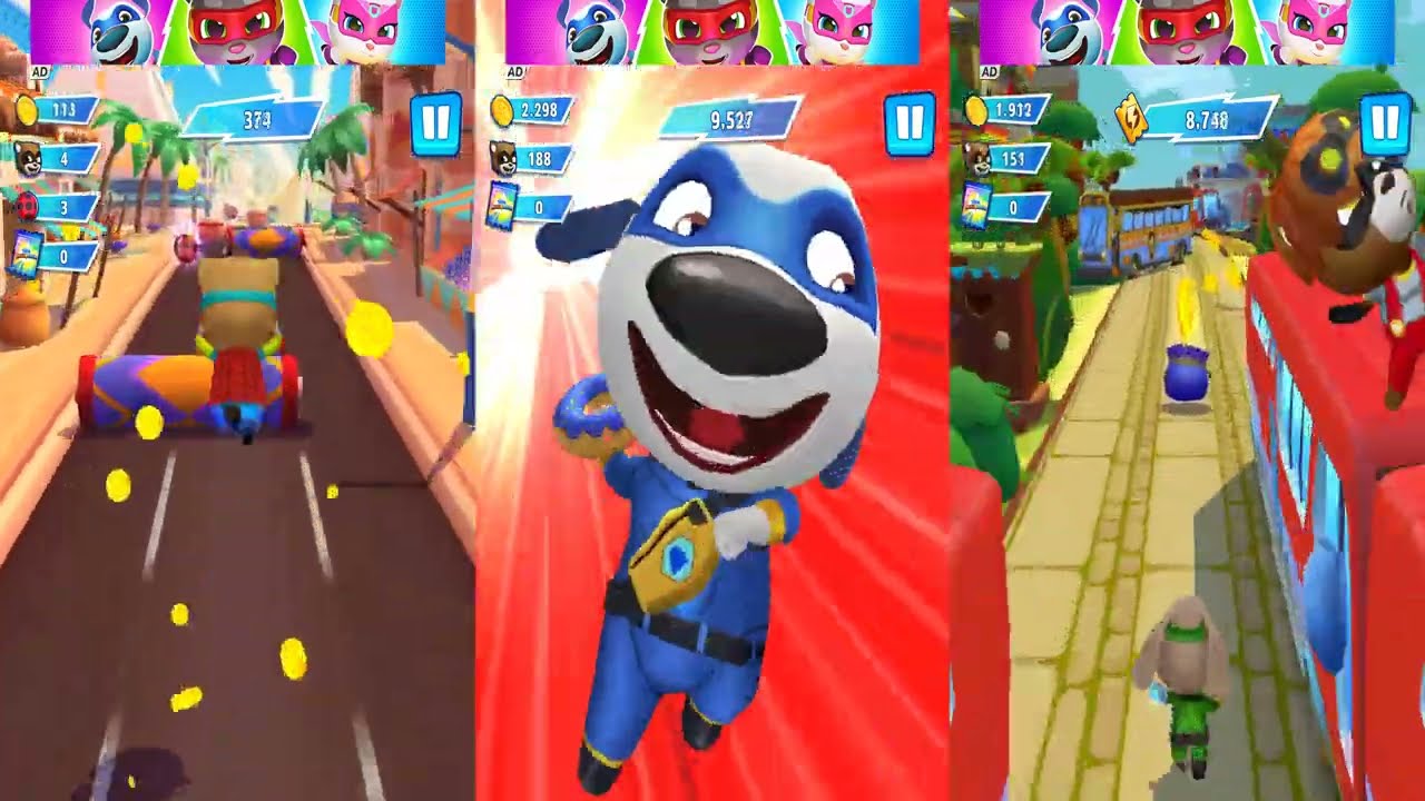 PLAY GAME! THREE 🎮🏃💨Talking Tom Hero Dash 4K Ultra HD – The Greatest Adventure vs the Raccoon Army!⚡