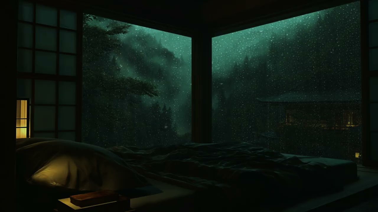 Rainy Night at a Quiet Mountain Cabin 🌧 ( No Ads ) Cozy Dark Bedroom Sounds