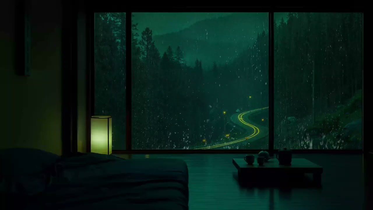 Dark Forest Mountain Cabin 🌧 Rain Ambience Nature Sounds for Sleep Study and Relaxation