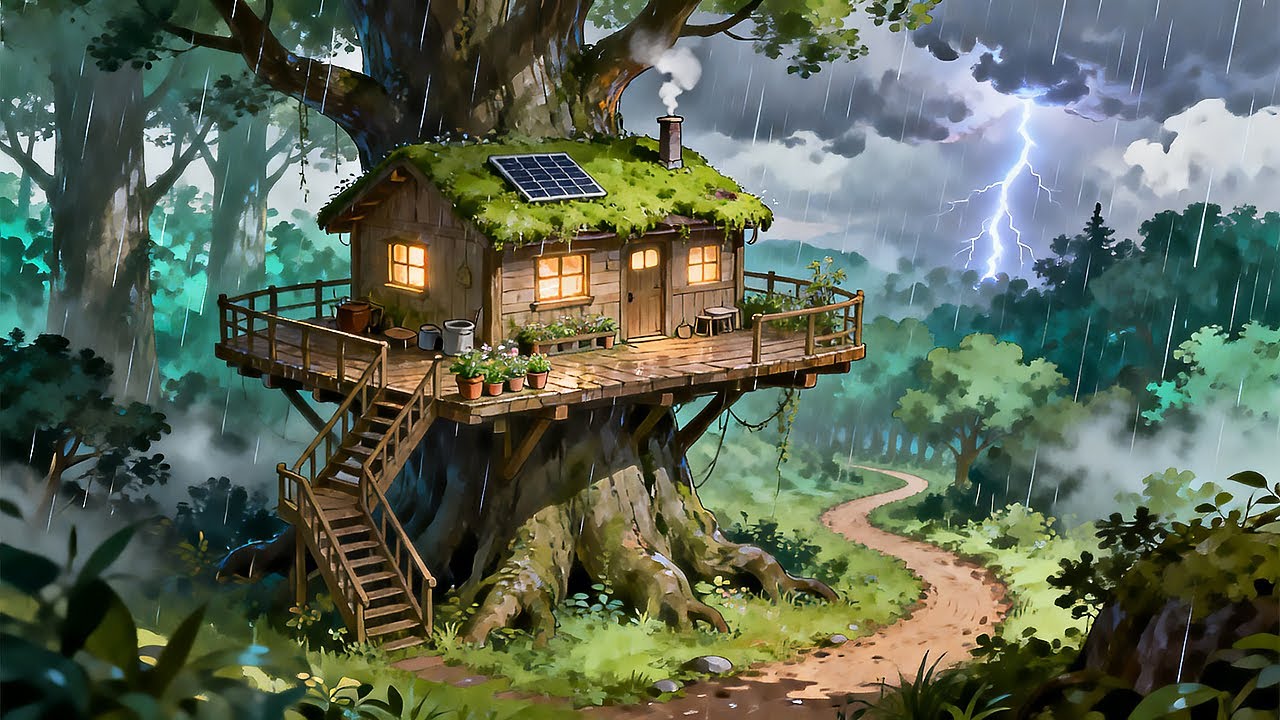 A Rainy Day in the Treehouse | Quiet Ghibli Vibes
